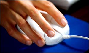 Computer user and mouse