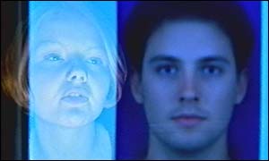 Women and computer face