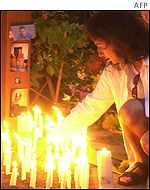 Candles are lit for victims of the Bali bomb