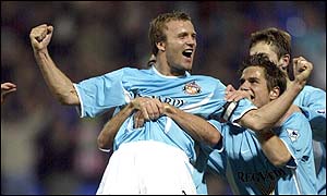 Michael Gray is congratulated after giving Sunderland the lead