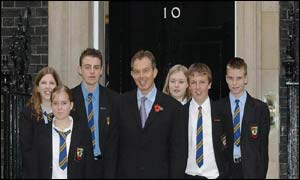 Tony Blair with children from mining communities in Hetton