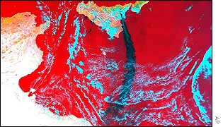 Satellite image showing smoke drifting to Tunisia