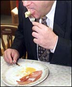 Nick Brown eating a full English