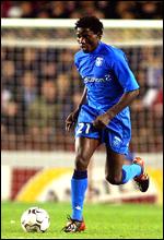 Benjani playing for Auxerre in the Uefa Champions League against Arsenal 