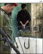 Israeli soldier and arrested Palestinian in West Bank town of Hebron