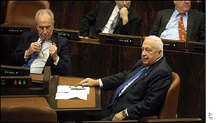 Peres and Sharon in the Knesset