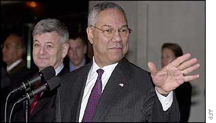 Colin Powell with German Foreign Minister Joschka Fischer