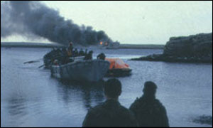 Troops making for safety as Sir Galahad blazed in 1982