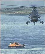 Troops being rescued from the Sir Galahad