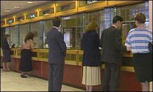 The interior of a bank