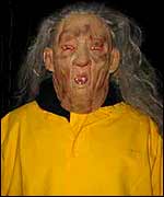 Farmer scaring the children away on Halloween