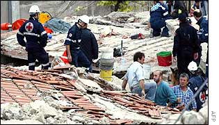Rescuers on the roof of the school