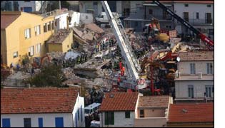 An aerial view of the school that collapsed in the quake