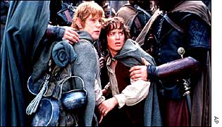 Sean Astin, left, as Sam and Elijah Wood as Frodo in The Lord Of The Rings: The Two Towers