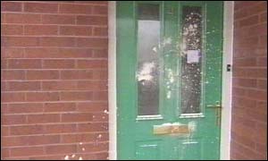 Door pelted with flour