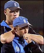With Andrew Flintoff after losing in Dunedin