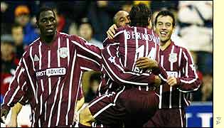Anelka and Berkovic celebrate City's opener at West Brom