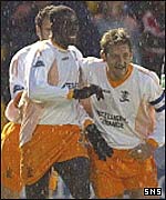 Livi celebrate the equaliser by Cherif Toure-Maman (left)