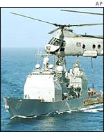 USS Princeton and helicopter