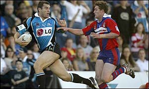 Sharks' Paul Mellor in action against the Newcastle Knights 