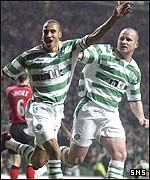 Henrik Larsson celebrates his goal against Rovers