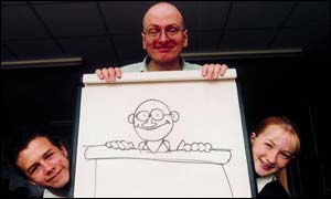 Cartoonist Steve Donald with school pupils