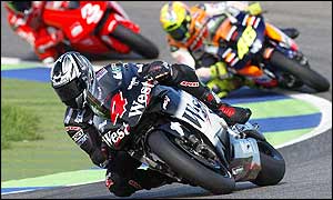 Alex Barros leads the way from Valentino Rossi in Valencia