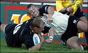 Jamie Noon scores a try for Newcastle
