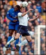 Chelsea's Marcel Desailly and Spurs Teddy Sheringham