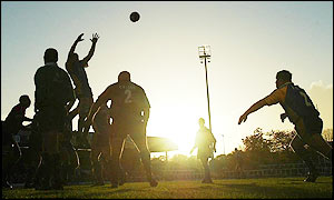 Leeds claim a line out during their win over Sarries