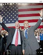 President George W Bush (right) lends his support to Republican candidate Saxby Chambliss in Savannah, Georgia