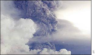 Reventador volcano spewing ash