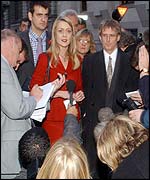 Annie Machon (centre) outside the Old Bailey