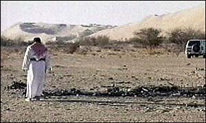 Wreckage in desert after explosion