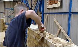 student bricklaying