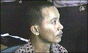 Grab of television footage of the suspect arrested in Medan on Monday