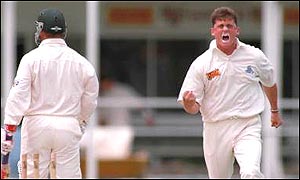 Darren Gough dismisses David Boon in his first Ashes appearance