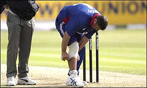 Darren Gough nurses the injured knee that looks set to keep him out of The Ashes