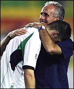 Niall Quinn and Mick McCarthy after World Cup defeat to Spain
