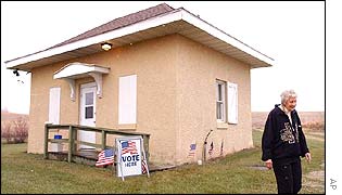 A voter at a remote polling station in Iowa