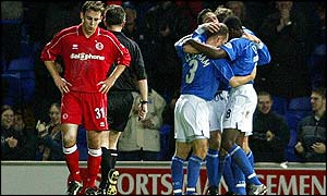 Ipswich celebrate Jamie Clapham's goal