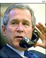President George W Bush on the phone