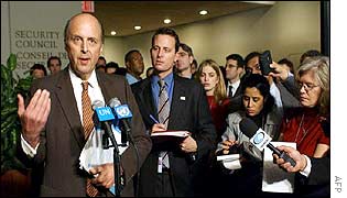 US Ambassador to the UN John Negroponte talks to reporters
