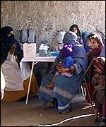 Afghan women at a vaccination centre