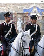 Mounted police patrol Piazza della Signoria in Florence