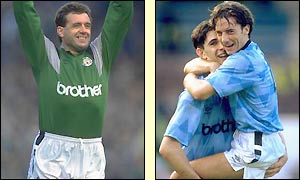 Goalkeeper Paul Cooper and fellow team-mates Paul Lake and Ian Bishop celebrate during City's 5-1 win
