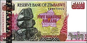 500 Zimbabwe dollar note