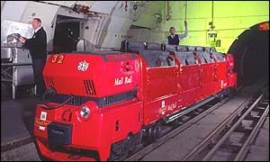 Undated picture of a Mail Rail delivery train