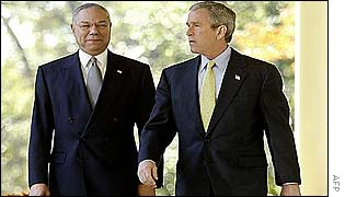 US Secretary of State Colin Powell and US President George Bush