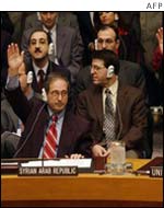 Syrias deputy UN Ambassador Fayssal Mekdad at the Security Council meeting